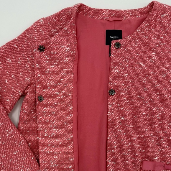 NWT Gap Kids Girls Boucle Jacket Pink White 2 Snap Closure 2 pockets Size XXL - Picture 3 of 11